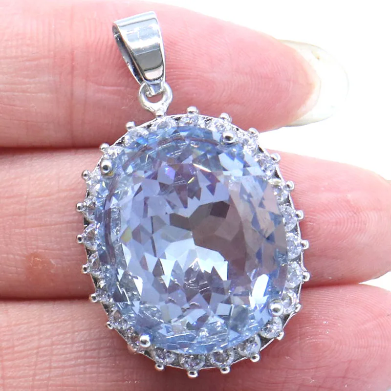 

Buy 5 Get 1 Free Jzaza 36x23mm Big Gemstone Fire Rainbow Mystic Topaz Yellow Citrine Peridot Tanzanite CZ Silver Pendant