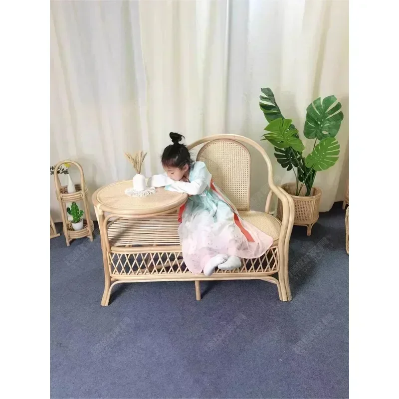 

Excellent Top Quality Hot SalesRetro Style Rattan Single Sofa Chair Coffee Table One Body Home Balcony Recliner Telephone Chair