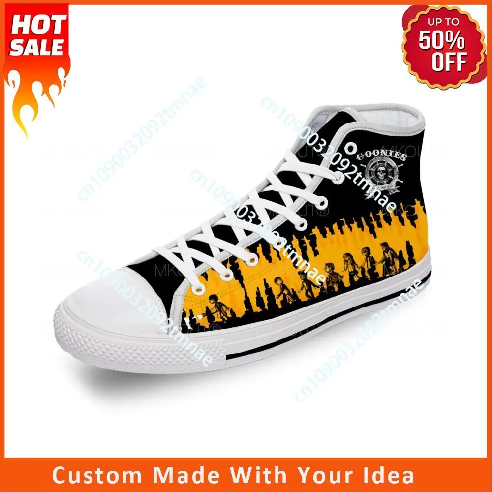 Movie Goonies Never Say Die Cool White Cloth Fashion 3D Print High Top Custom Shoes Men Women Lightweight Breathable Sneakers