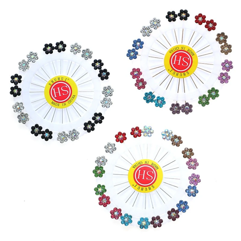 Spilla per turbante, spilla di sicurezza per hijab con clip per sciarpa, fibbia per sciarpa in seta con spilla, elemento floreale per spilla per sciarpa con strass