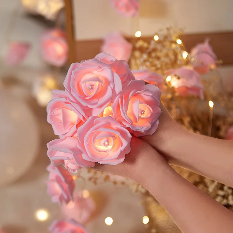 Rose Flower LED String Lights AA Battery Powered Fairy Lighting for Wedding Home Party Birthday Decorations Fairy Garden
