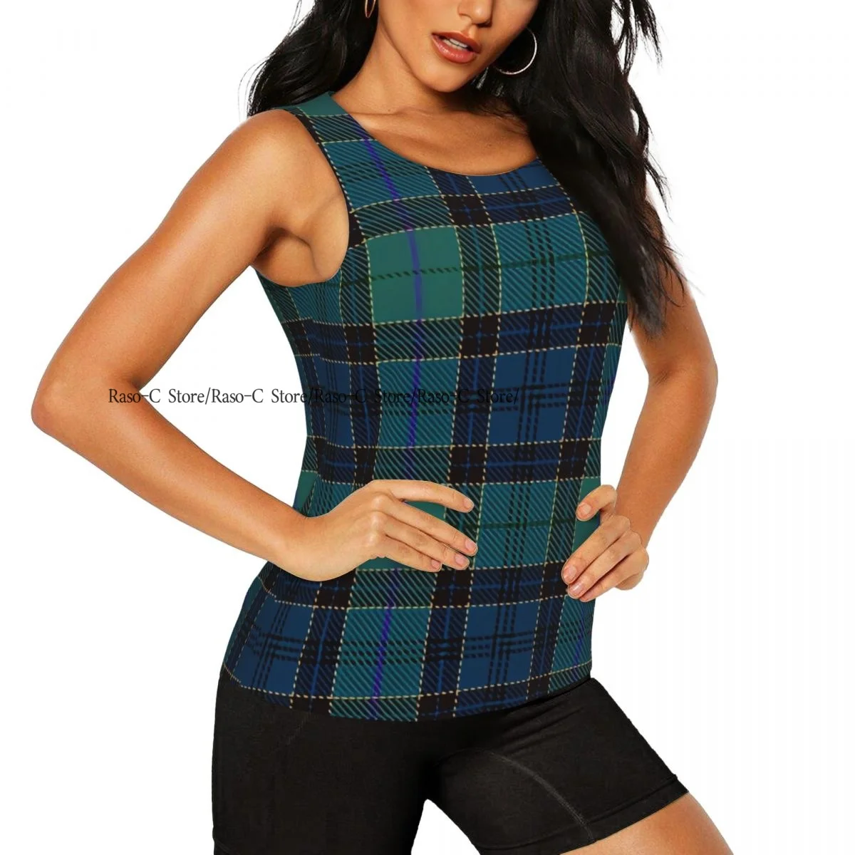 Women Sport tank Tops Loose Yoga Tops Quick Dry Workout Sport Tops Scottish Folklore Elements Plaid Pattern Yoga Shirt