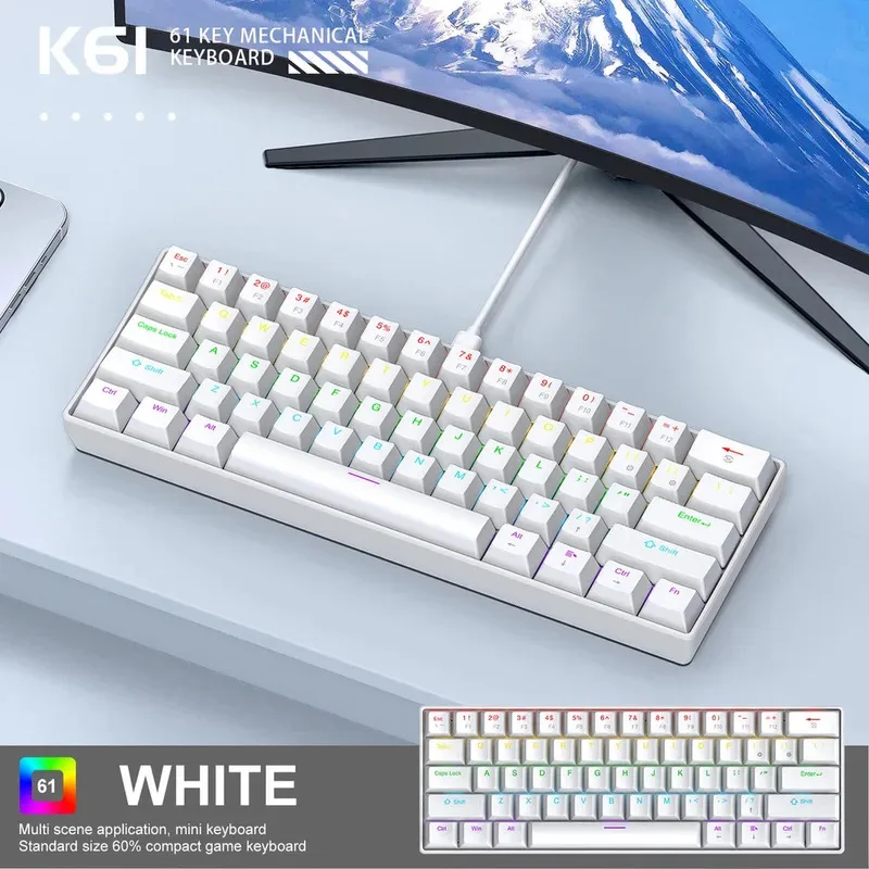APAYADO K61 60% Mechanical Keyboard, 61 Keys Wired RGB Backlit Compact Design, PBT Keycaps For Gaming Office PC Laptop