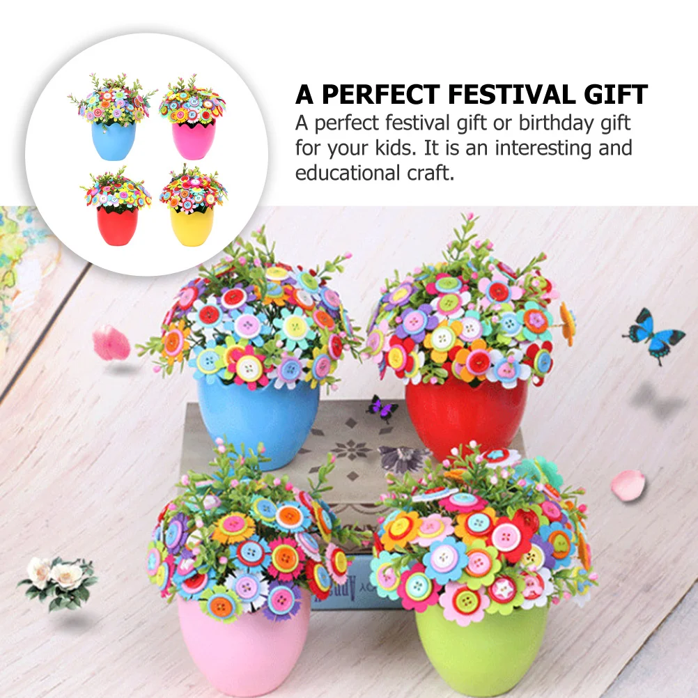 

4Pcs Flower Craft Material for Kids DIY Button Bouquet Handmade Decorative Kit Parent-Child Bonding Birthday Gift Creative Fun