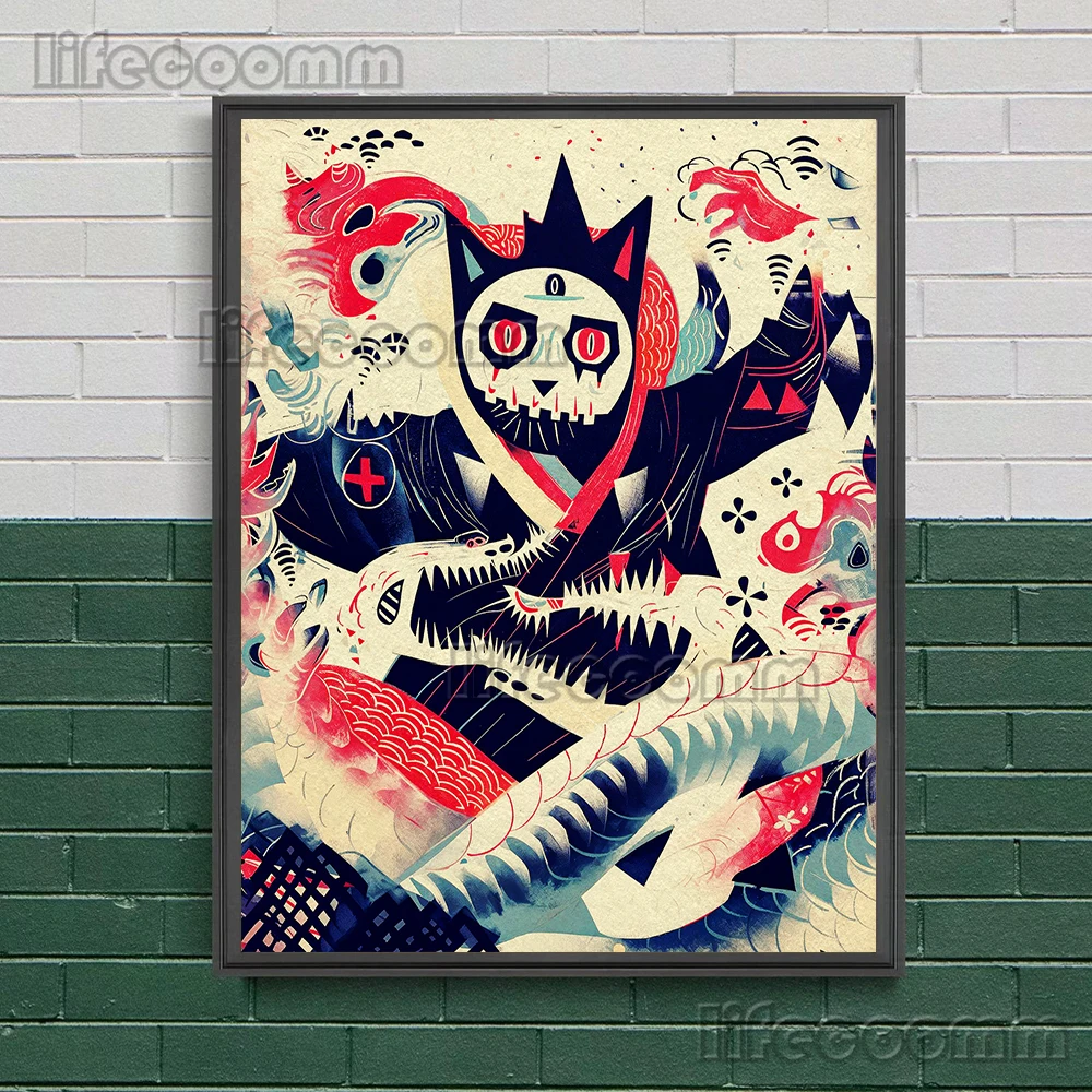 Cursed Skeleton Priest,Vintage Wall Art Canvas Painting,Shaman Illustration, Pagan Wizard Art, Poster Print, Home Decor Unframed