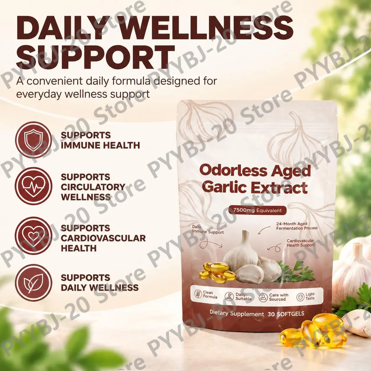 Odorless Aged Garlic Extract Softgels with Immune Support and Cardiovascular Health Support 7500 Mg Equivalent 30 Softgels
