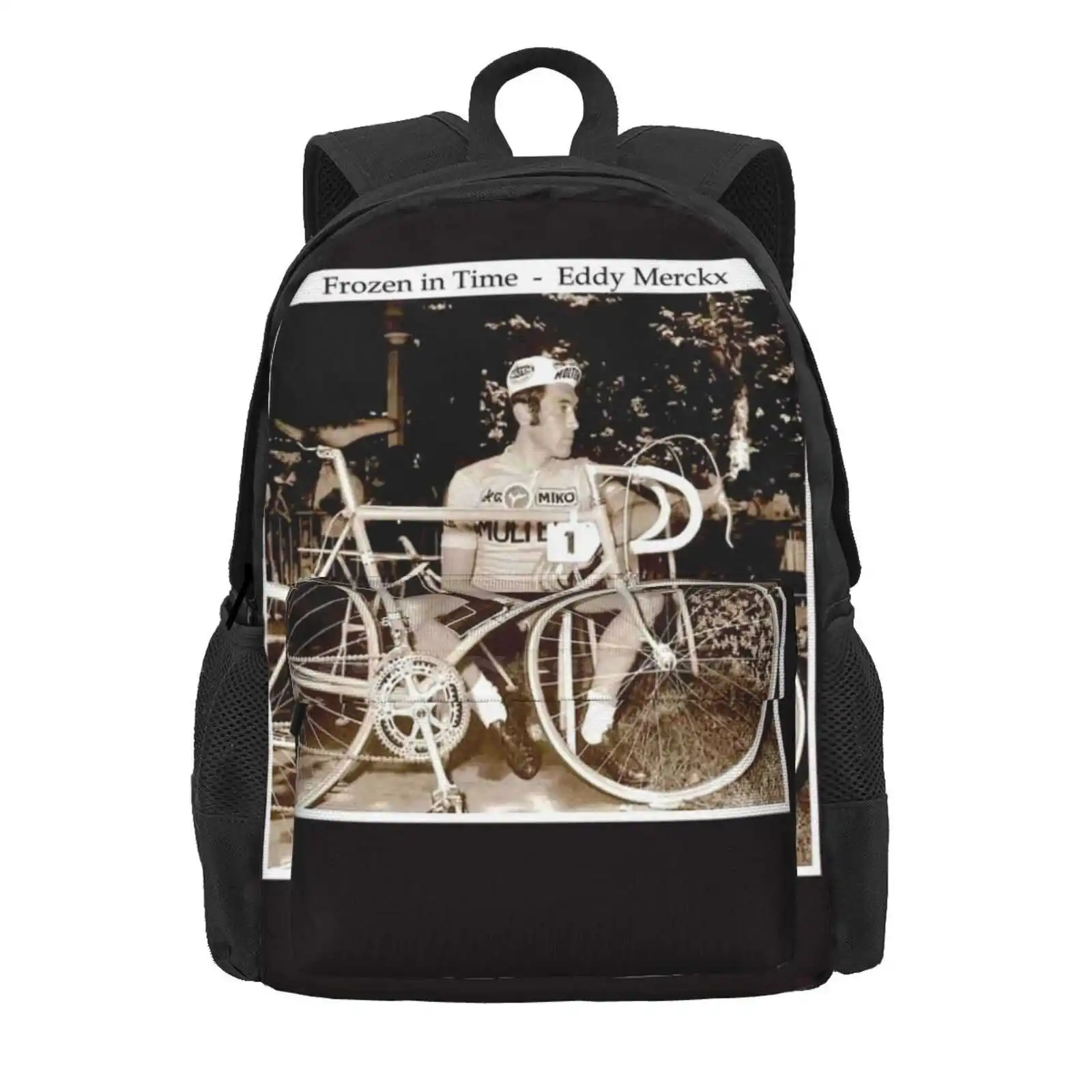 Eddy Merckx: Vintage Bicycle Racing Print Hot Sale Schoolbag Backpack Fashion Bags Eddy Merckx In Time Bicycle Racing Bicycles