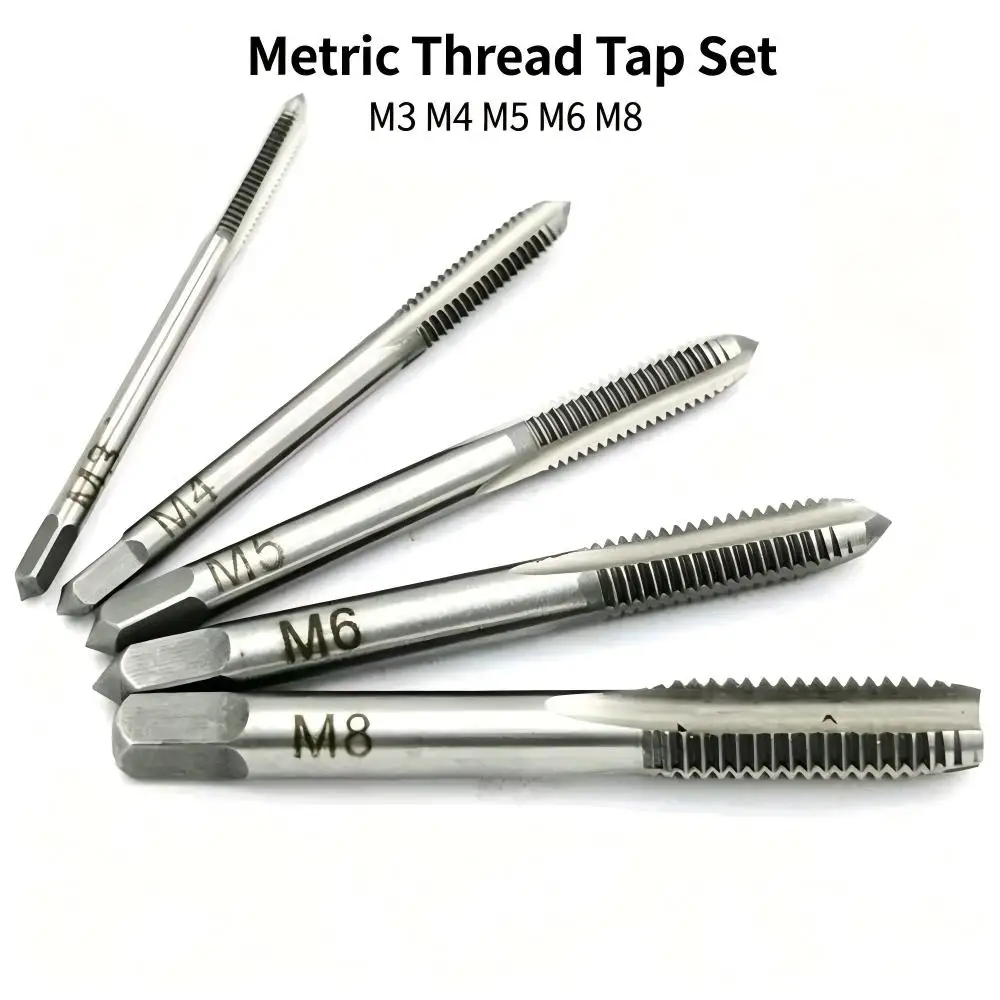 5Pcs Adjustable Straight Flute Hand Tap Set, M3 M4 M5 M6 M8 Machine Thread Tapping Drill Bits, Screw Thread Repair Hand Tools