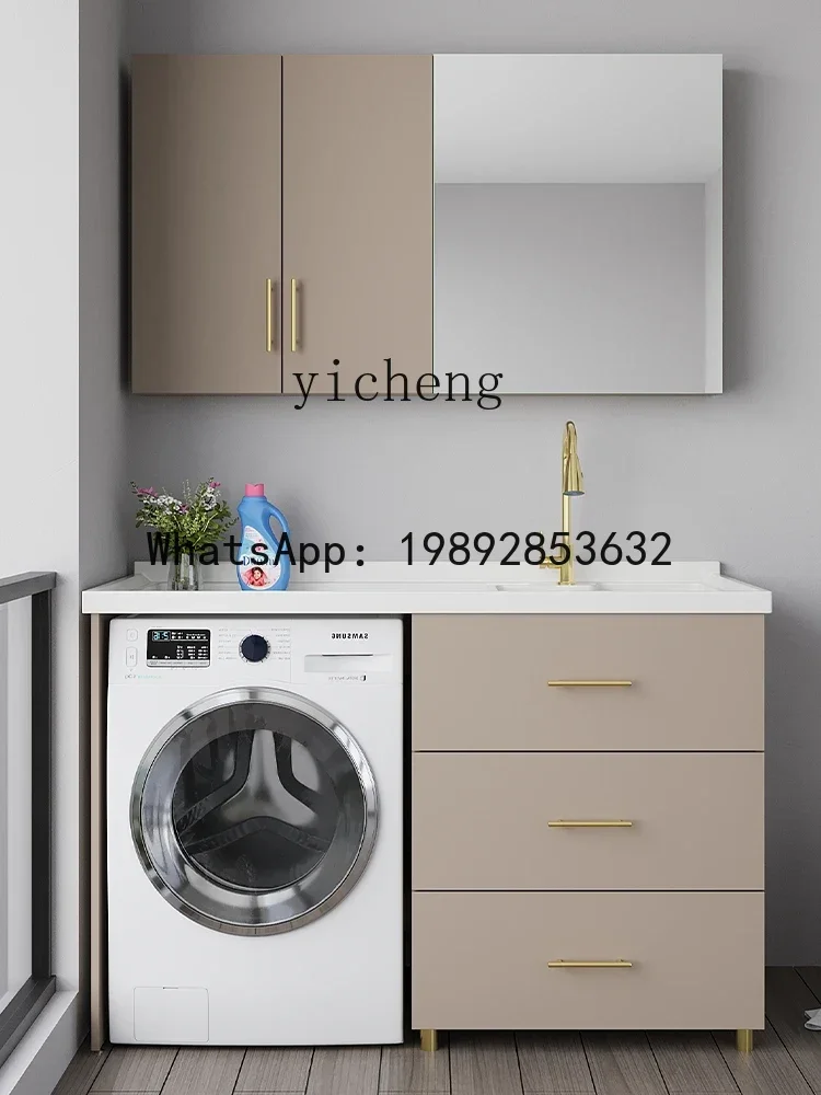

Y1 Washing Machine All-in-One Cabinet Combination Alumimum Laundry Tub Inter-Platform Basin Mate with Washboard Quartz Stone