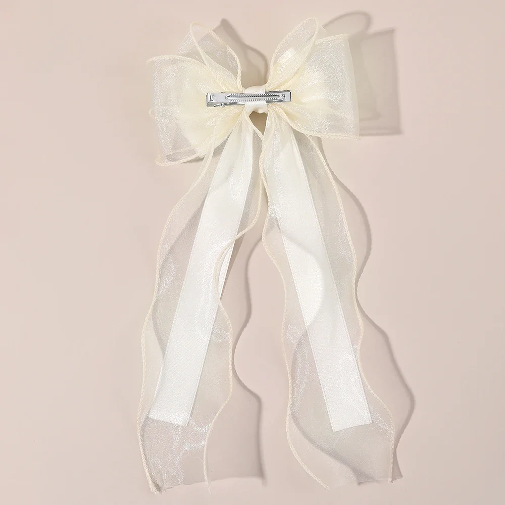 Mädchen-Haarspange aus Chiffon mit Schleife, elegante Haarspangen mit langem Band für Kinder, Hochzeit, Abschlussball, Alltag, französischer Stil, Haar-Accessoires – Detail 10