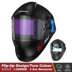 ARCCAPTAIN Flip Up Design Welding Helmet 4 Arc Sensor Auto Darkening Welding Hood Large View Ture Color Solar Powered Weld Mask