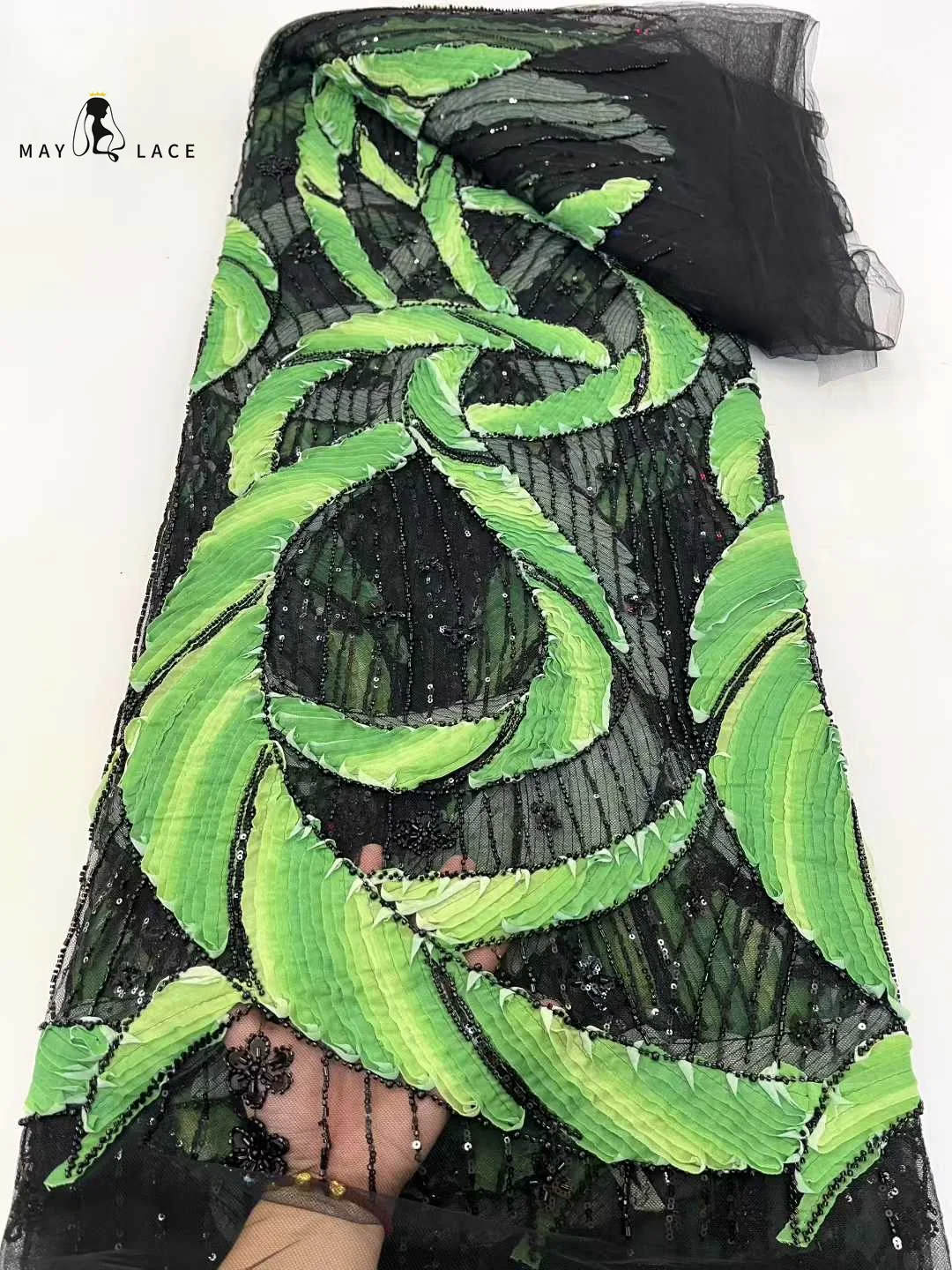 

2025 Latest High Quality Delicate Elegant Chiffon Groom Embroidery Tulle Sequins Fabric 5 Yards African For Party Dresses Women