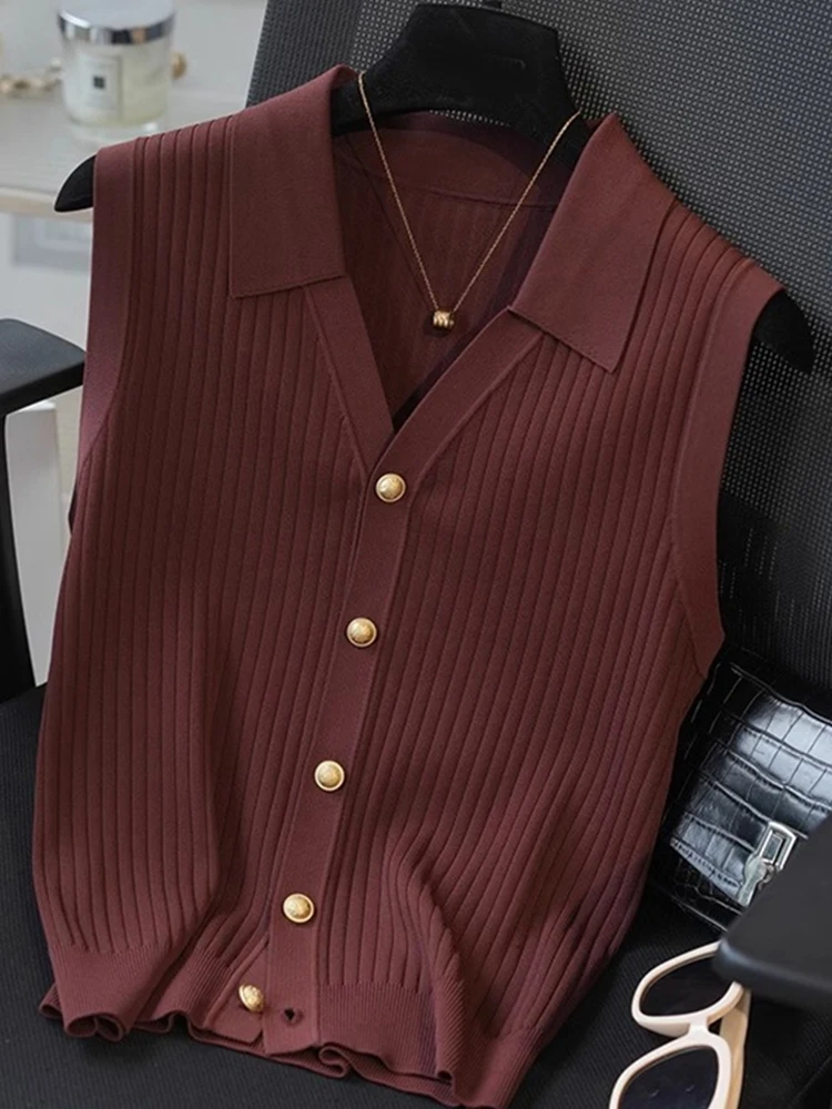 

Модный цветной вязаный кардиган из ледяного шелка для похудения, винтажный дизайн, повседневный свободный топ, женский вязаный жилет