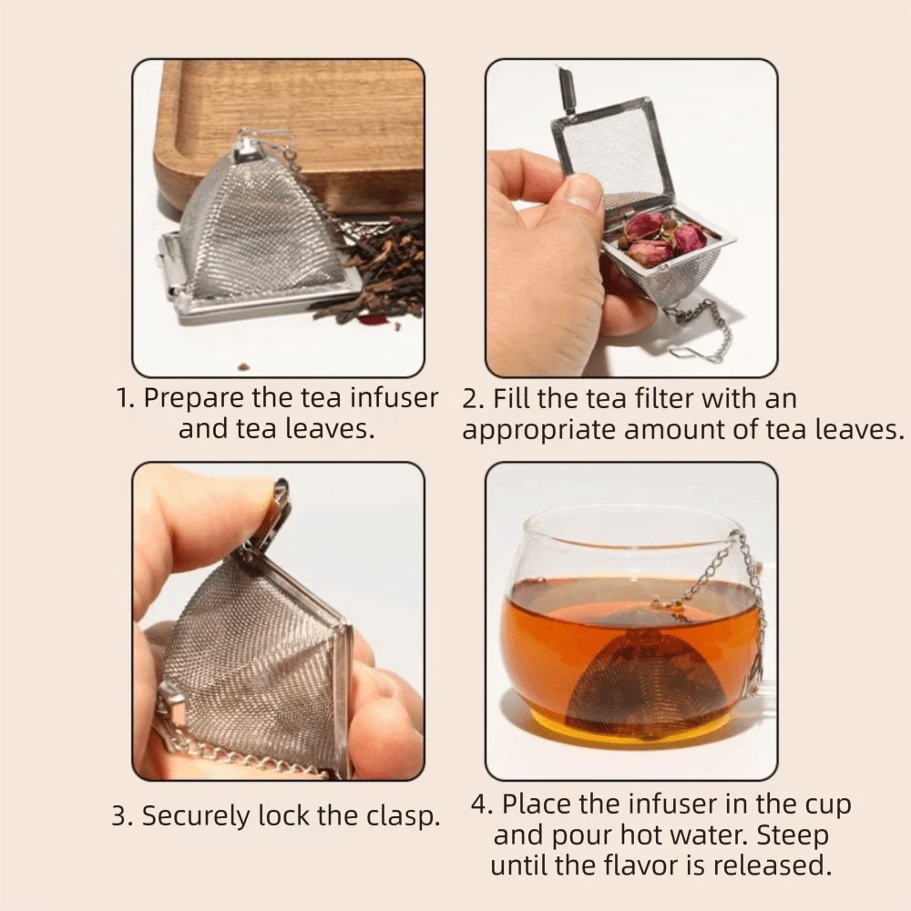 Stainless Steel Tea Infuser Strainer Pyramid Shape Reusable Mesh Tea Infuser Fine Mesh Locking Design Teapot Tea Infuser Kettle