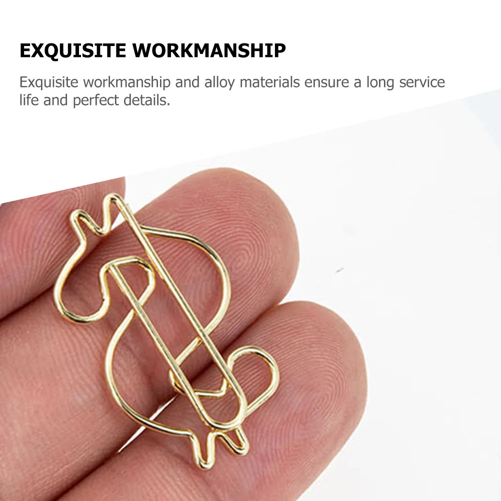 

10pcs Gold Plated Dollar Shaped Paper Clips Alloy Office Supplies Golden Clamps For Scrapbook Notebook Calendar Mark