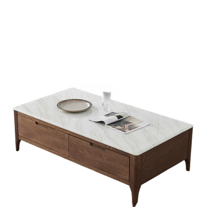 

Solid Wood Marble Coffee Table TV Cabinet Combination Nordic Small Apartment Living Room Stone Plate