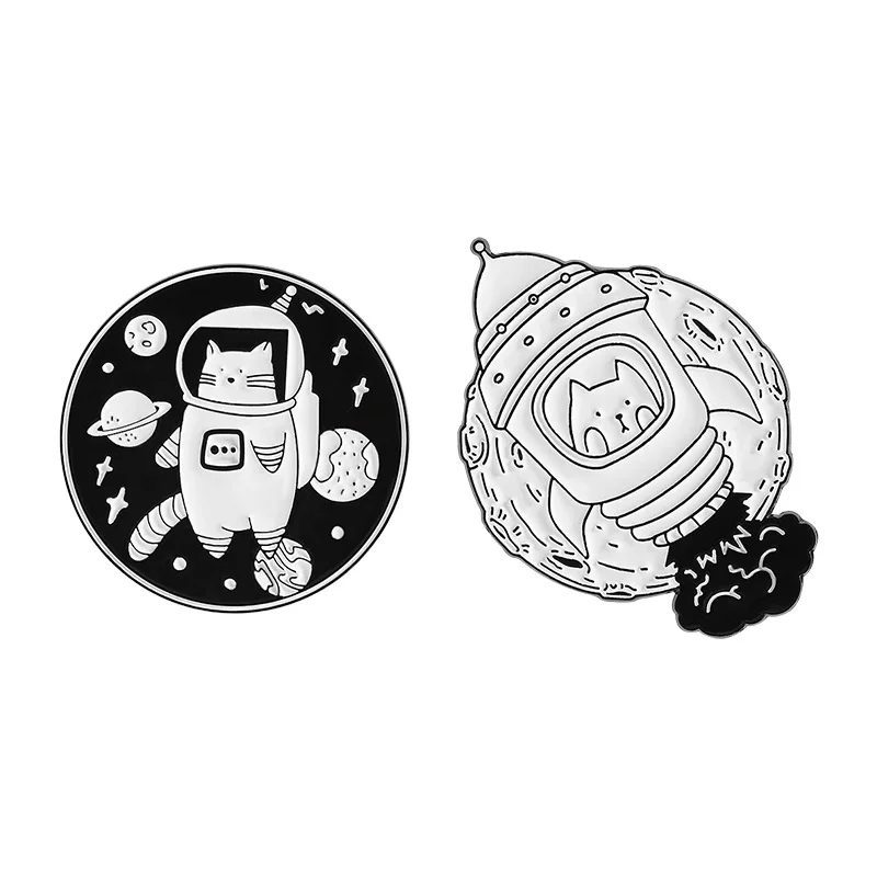 Cartoon space cat astronaut badges, creative animal series alloy pins, clothing and bag accessories, gifts for friends