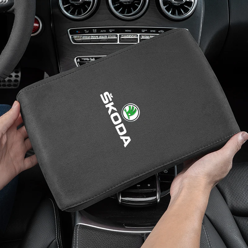 Car Armrest Mats Suede Support Pad Protection Cushion For Skoda Vrs Scala Mk3 Kodiaq Kamiq Karoq Fabia Superb Yeti Octavia Rapid