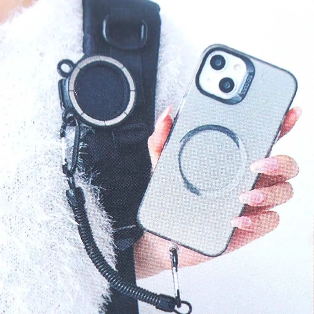 ハンズフリー磁気式スマホホルダー メタルフック スプリングロープ スマホベルトクリップホルダー ウエストクリップ クイックリリース スマホバックパッククリップ