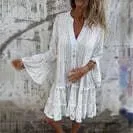 春秋無地ブロンズ加工ファッションホーンレース袖ホローラージサイズドレス