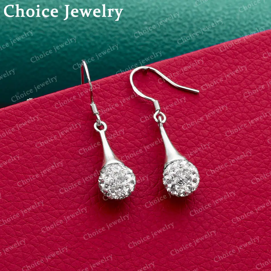 1 Pair 925 Sterling Silver Shambhala Luxury Zircon Ball Drop Earrings for Women's Fashion Jewelry for Everyday Accessories