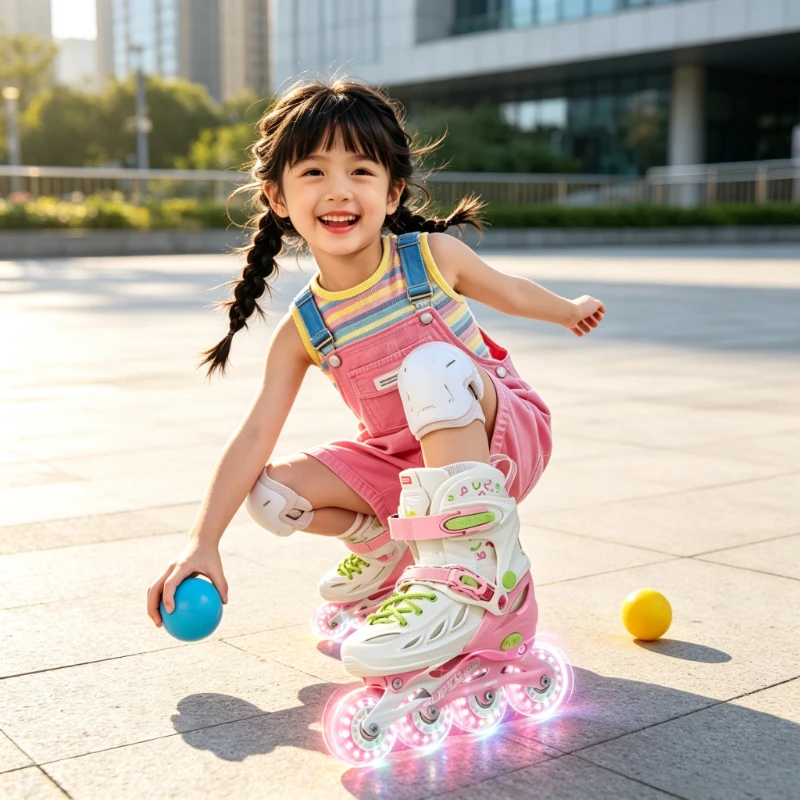 Kids Adjustable Inline Roller Skates Size 32-35 Pink with Helmet Protective Gear Bag for Ages 6-12 Beginner Sports 인라인 스케이트