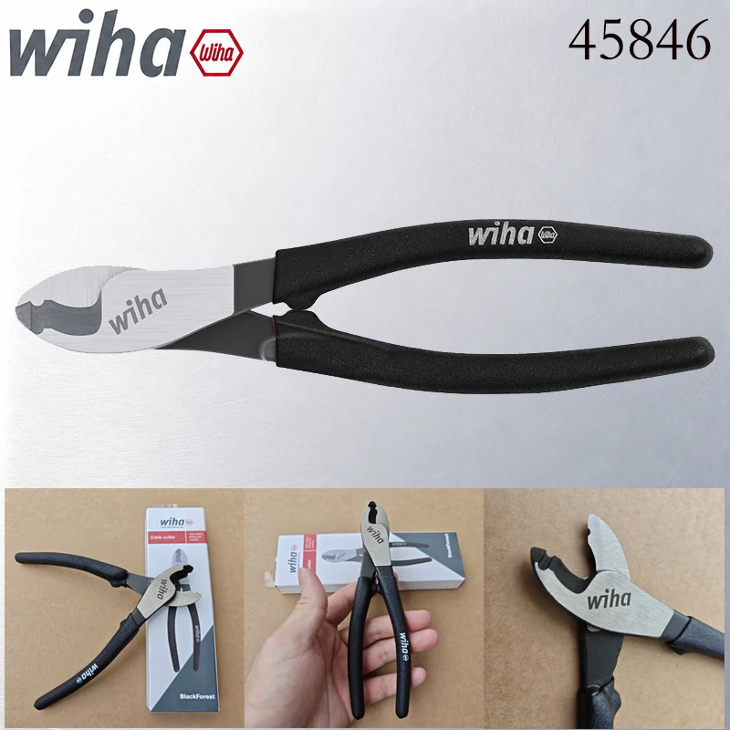 Wiha 45846 BlackForest Cable Cutter Clean Cut Copper & Aluminum Cable Without Crushing Electrician Wire Cutting Pliers