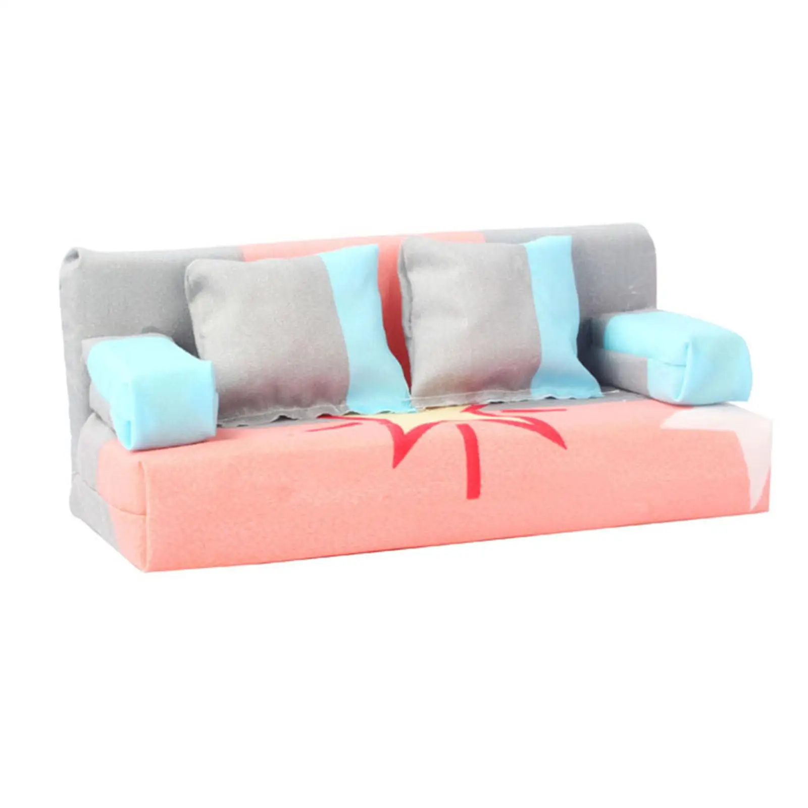 3個入り ランダムカラー アクセサリー ドールハウス 家具 デコレーション ミニソファモデル 枕2個付き ドールハウス ソファ 枕セット リビングルーム用