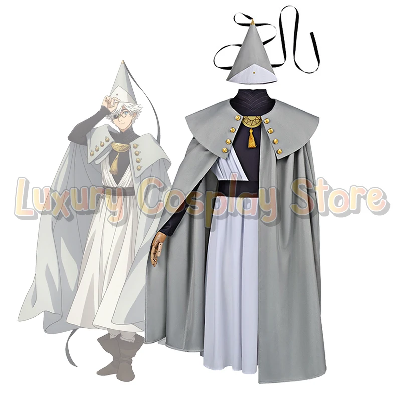 

Anime Witch Atelier‌ Qifrey Cosplay Costume Witch Master Uniform Men Grey Robe Cape Ponited Hat Halloween Party Comic Con Outfit