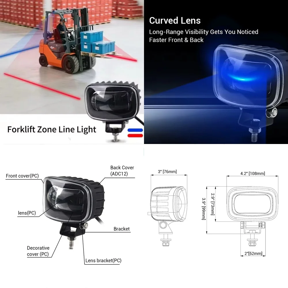 

18W UltraBright IP67 Waterproof Warning Light for Forklift DC 9110V Red Blue Zone Line Safety Lamp Warehouse Industrial