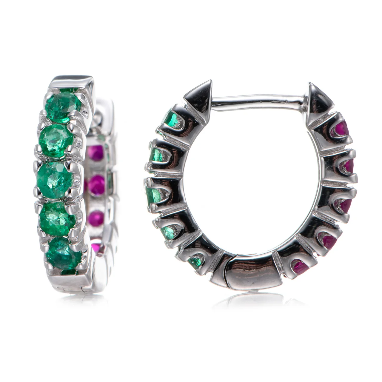

Emerald and Ruby Rhodium Over Sterling Silver Earrings