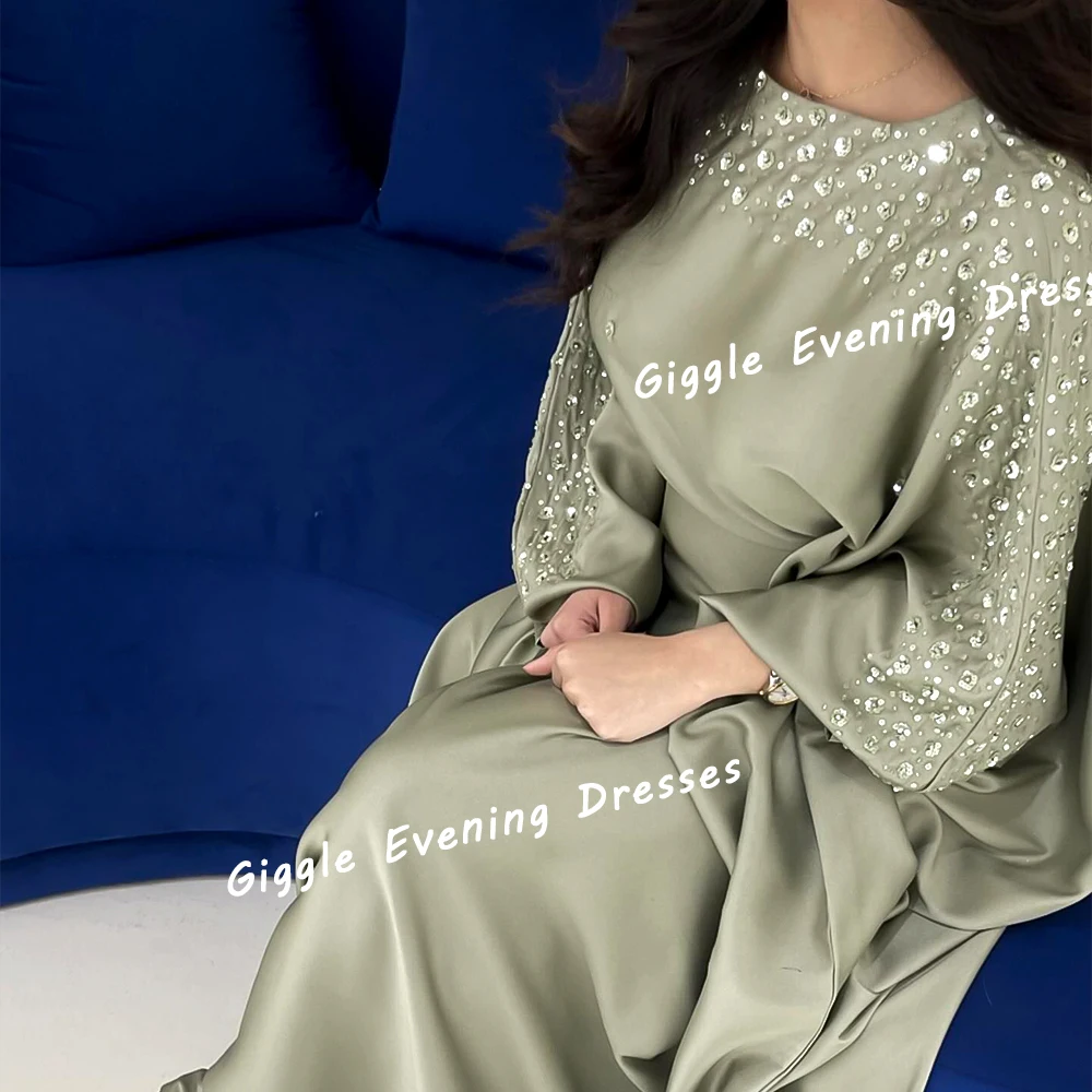 Vestido de noite de cetim rindo com perolização com o pescoço, requintado vestido de baile, elegância árabe saudita até o chão, vestidos de festa para mulheres 2024