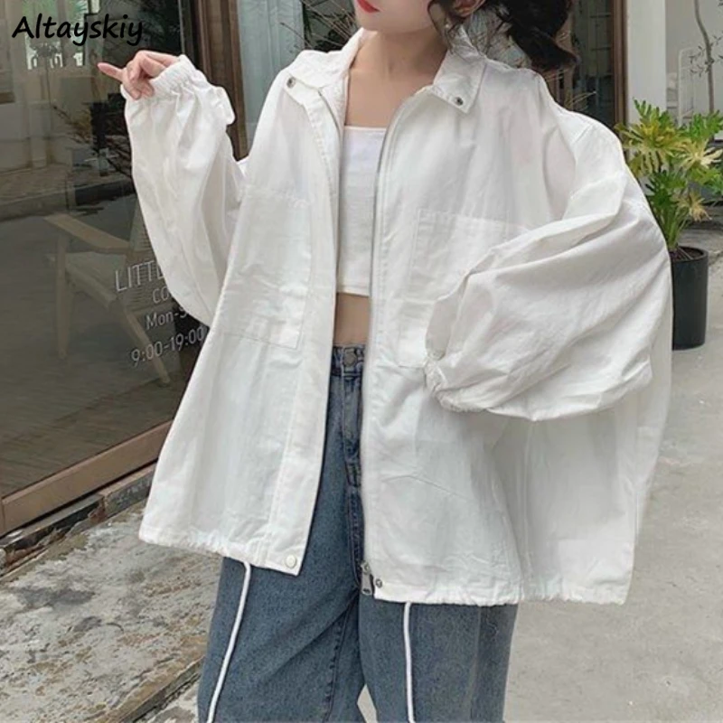 

White Basic Jackets Women Thin Hot Sale Preppy Style Ins Sun-proof Loose Student Solid All-match Fashion Young Summer BF Girl