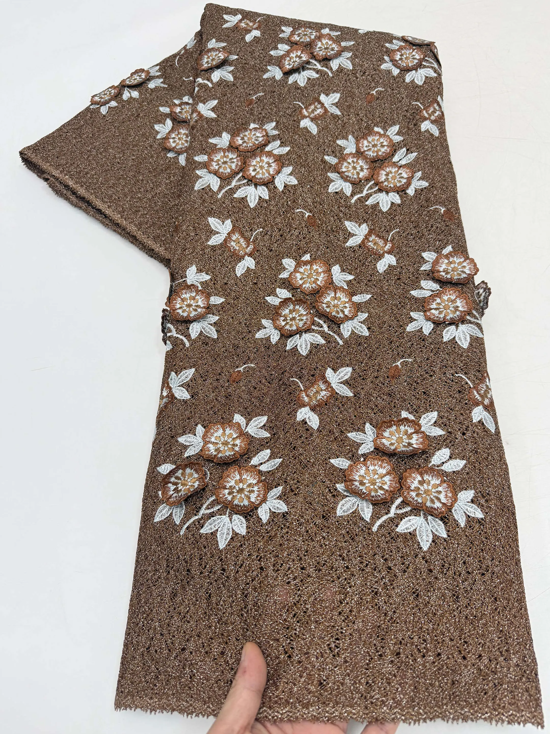 

5 Yards Nigerian Guipure Cord Lace Fabric 2026 High Quality African Mesh Milk Silk Embroidery Lace Fabric Women