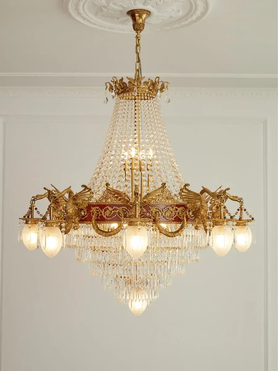 French all copper chandelier European villa duplex hall crystal light palace Hotel club living room dining room light