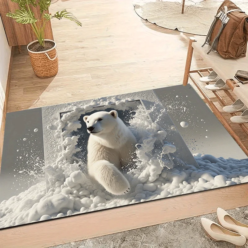 1pc Giant Polar Bear Breaking Through Wall Welcome Doormat, Soft Absorbent Non‑Slip Machine‑Washable Quick‑Dry Floor Mat