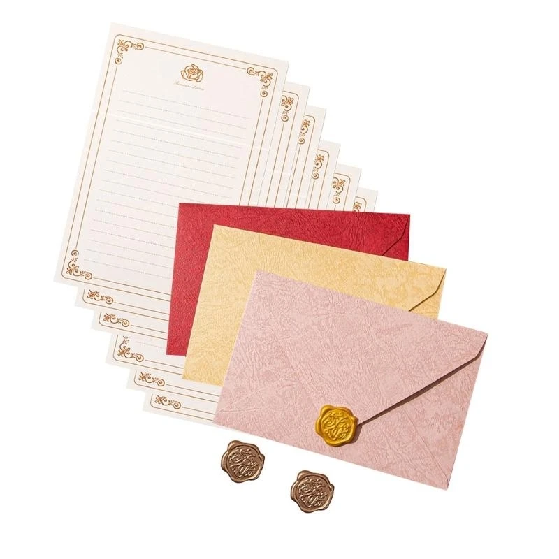 مجموعة القرطاسية الورقية كتابة عتيقة مع 6 خطاب ورقة ورقة 3 مظاريف 3 ملصق ختم الختم لحفل الزفاف عيد الحب