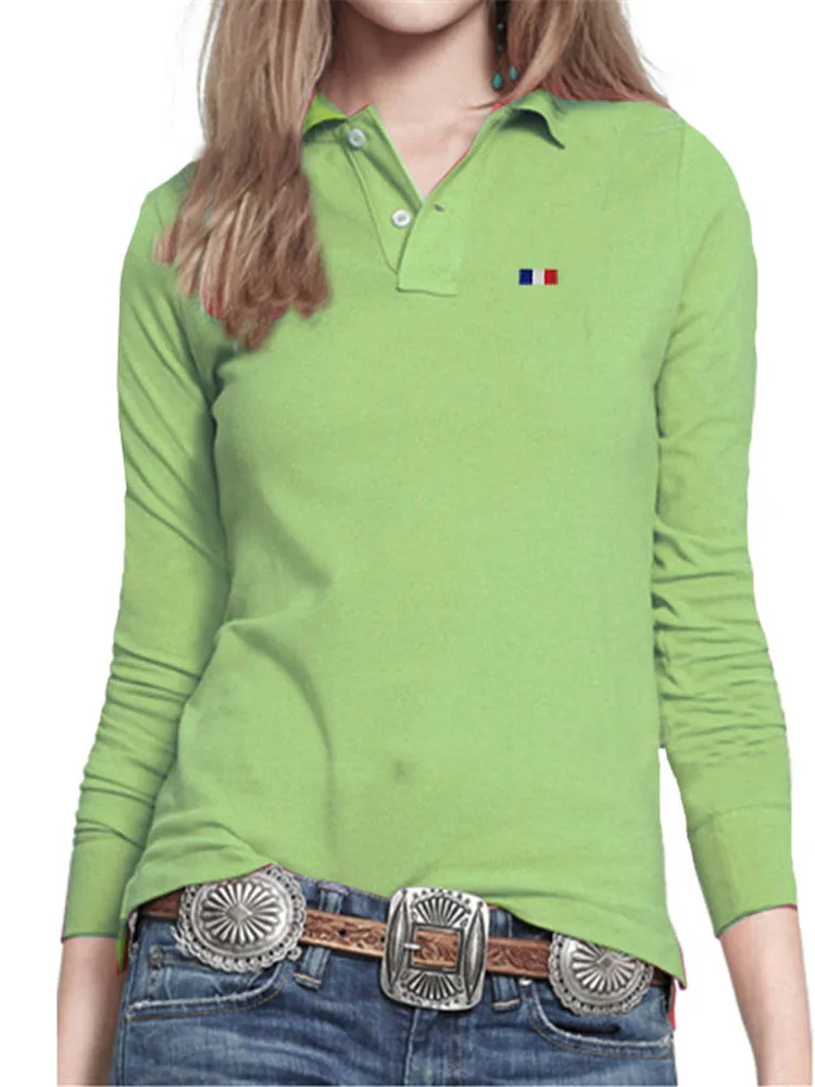 Polo a maniche lunghe da donna autunno di alta qualità in cotone Casual da donna Golf Casual Slim Sports t-Shirt con risvolto femminile top