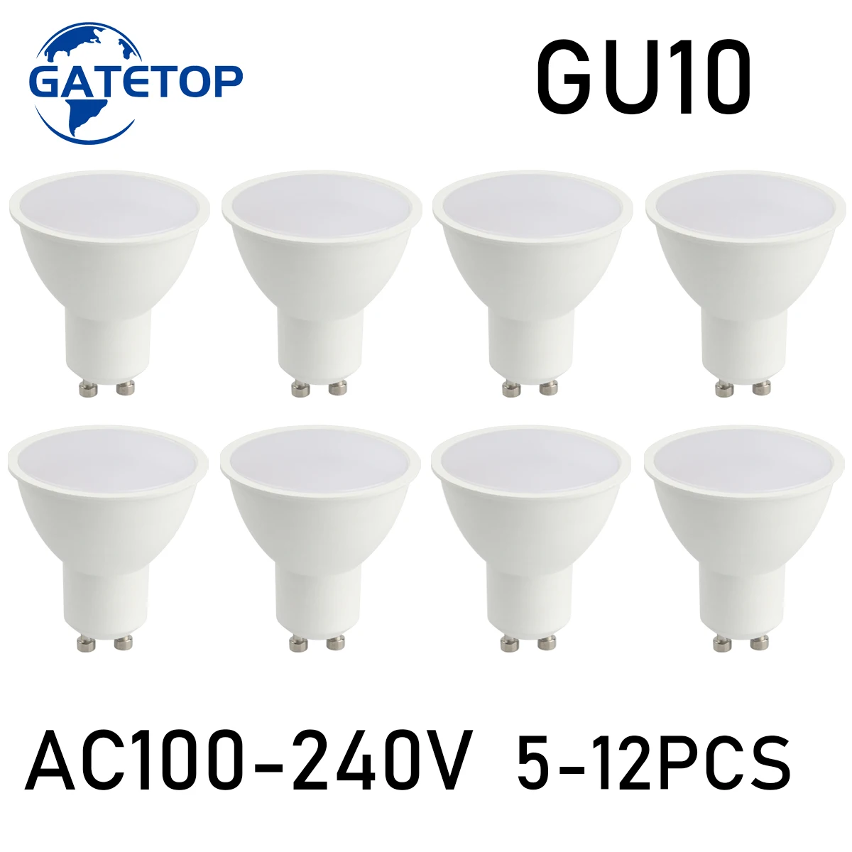 Foco LED de 5-12 piezas, GU10, AC220V, AC100-240V, sin parpadeo, luz blanca cálida, 3W, 5W, 6W, 7W, 8W, reemplazable, 20W, 30W, 50W, lámpara halógena