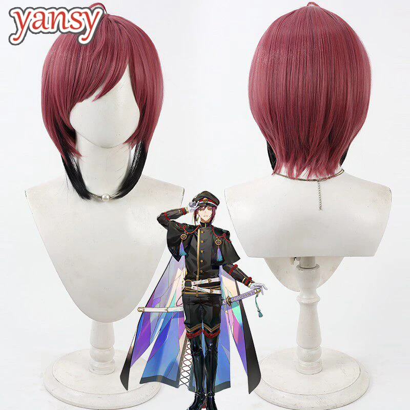

Yansywig Synthetic Hair Omokage Cosplay Wigs Game Touken Ranb Omokage Halloween Straight Wine Red Mixed Black Wig Heat Resistant