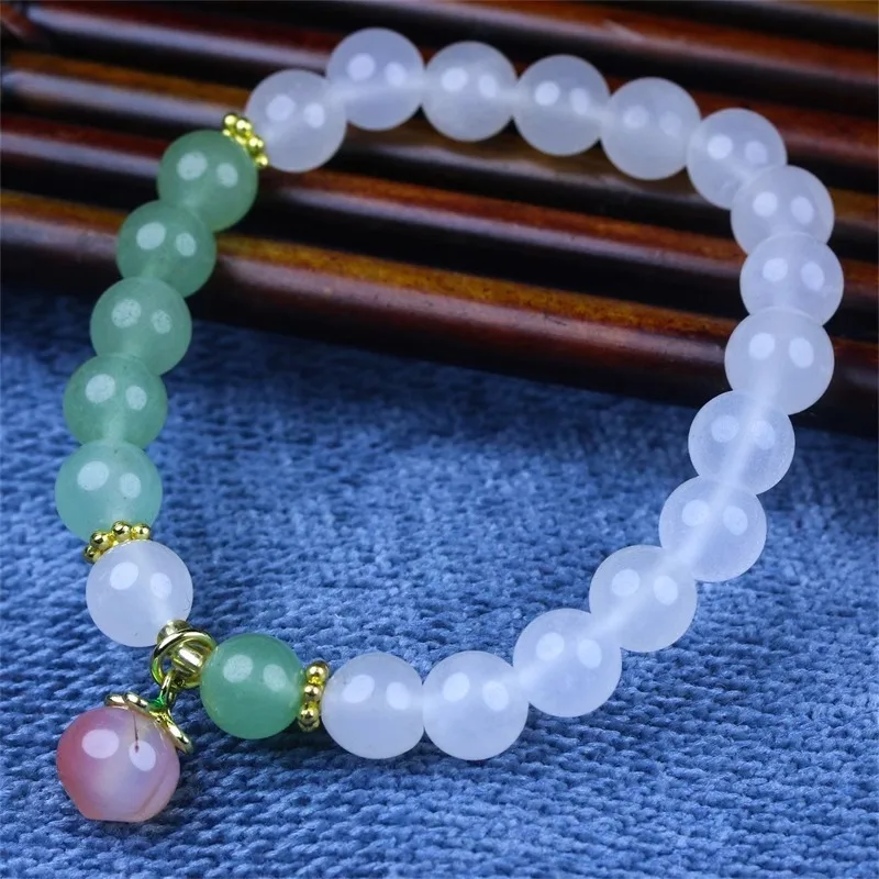 Natural White Agate Bracelet, Men's and Women's Buddha Beads, Lychee Frozen Chalcedony Beaded Bracelet.