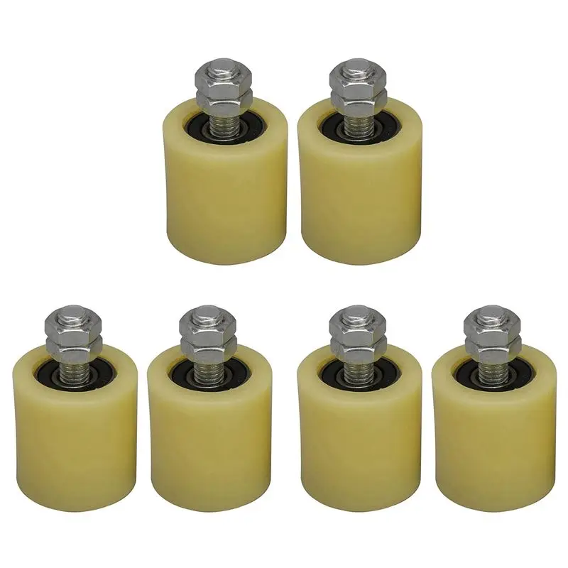 HLZS-6PCS 48X50mm Yellow Silver Nylon Steel Flat Roller Bearing Guiding Wheel 6201 Screw For Electric Door Sliding Gate
