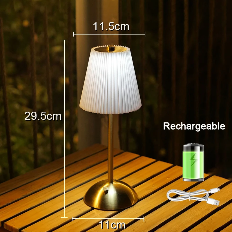 Kleine plissierte Tischlampe, USB wiederaufladbar, Nachttischlampe, kabellose Schreibtischlampe für Schlafzimmer, Wohnzimmer, Zuhause, Büro, Dekoration
