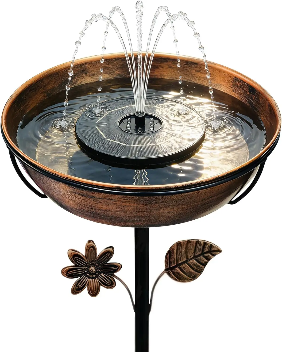 

12" Solar Bird Bath Fountain with LED Lights, 3" Deep Metal Bowl for Garden