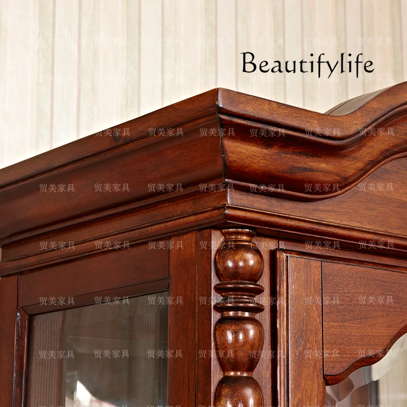 Solid Wood Single Door Wine Cabinet Living Room European-Style  Display Cabinet Double Door Side Cabinet Locker