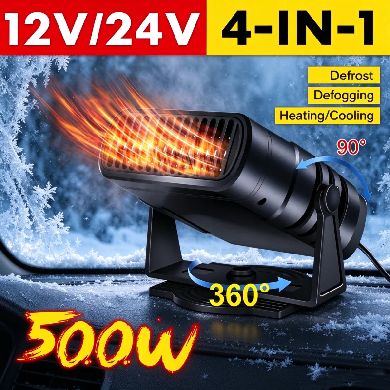 Car Heater 12V/24V Heater Portable Defogger Defroster Heating Fan 200W Dryer Windshield Defogging Household Heater 2026 New