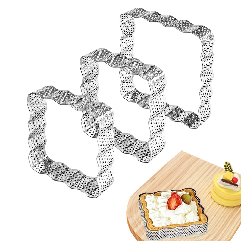 Moldes cuadrados de acero inoxidable para tartaletas, utensilios para hornear, molde circular para Mousse, anillo para tarta, molde para pastel, postre francés, herramienta para tartas de fruta