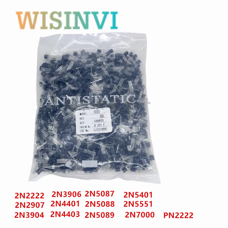 1000PCS 2N2222 2N2907 2N3904 2N3906 2N4401 2N4403 2N5087 2N5088 2N5089 2N5401 2N5551 2N7000 PN2222 transistors TO-92