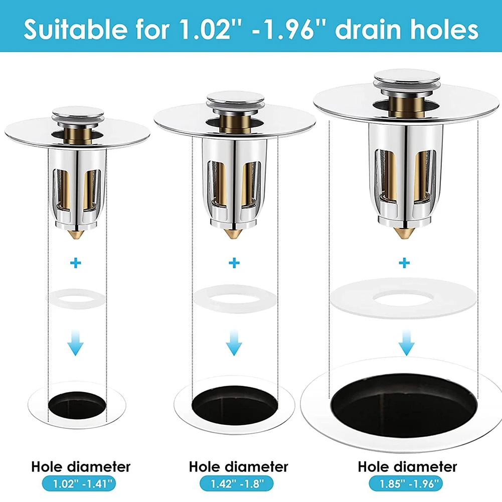 

AT44-Universal Bathroom Sink Stopper Upgraded -Up Stainless Steel Sink Drain Strainer Washbasin Bathtub Drain Filter