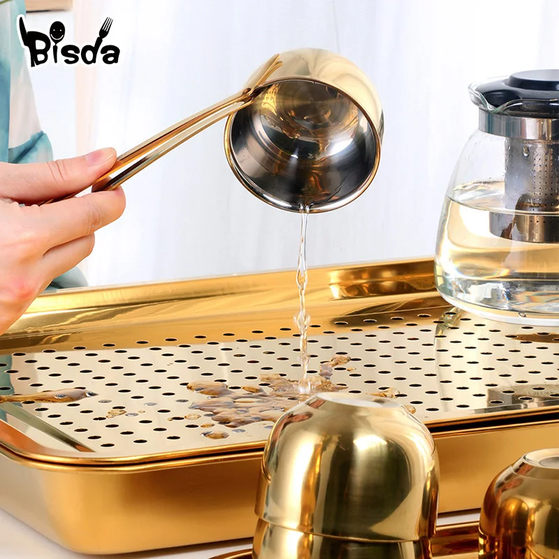 1-7PCS Stainless Steel Tea Tray Pu'er Tea Drainage Water Storage Kung-fu Tea Table Set With Tea Cups and Tea Clip Ceremony Tools